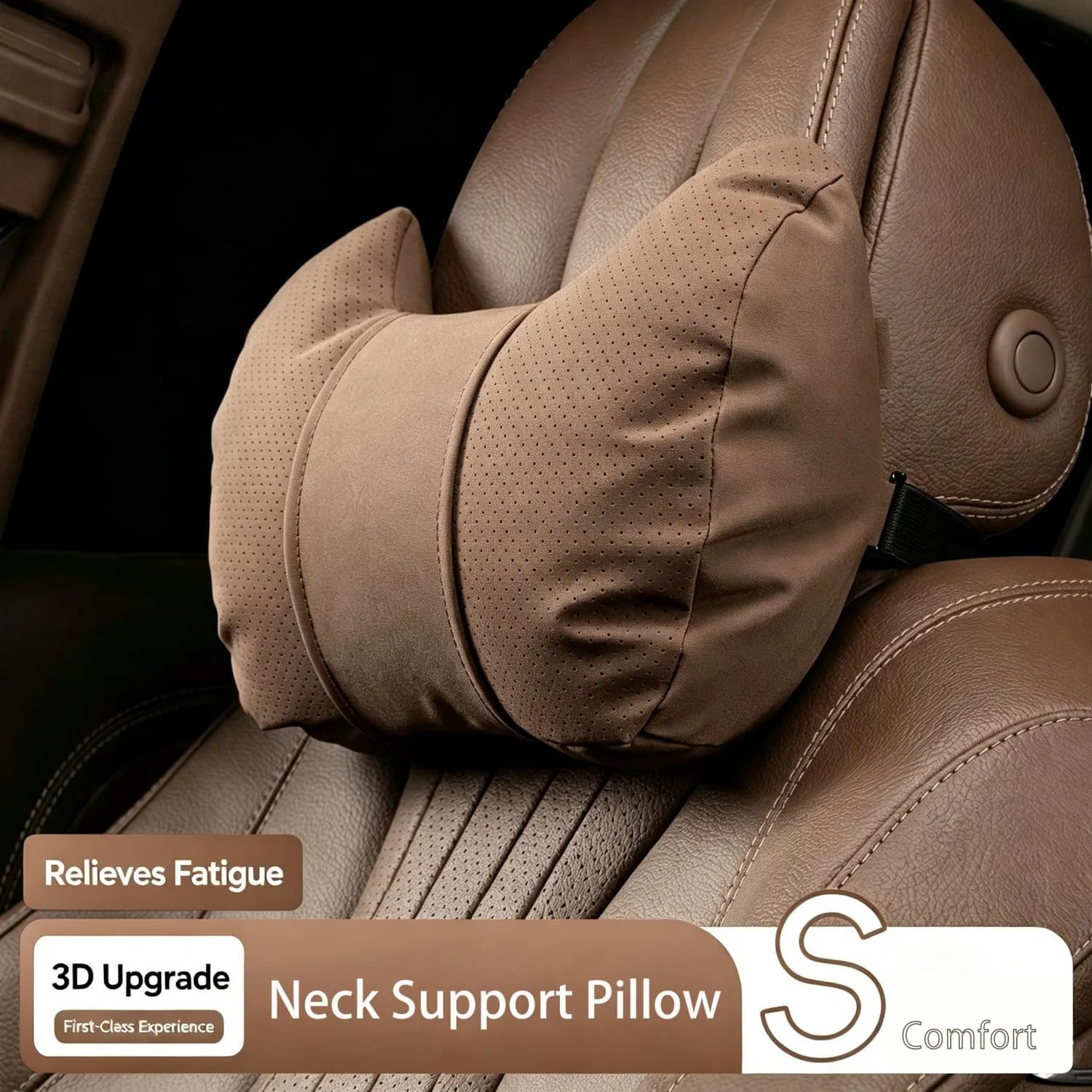 Comfortable Car Seat Neck Waist Cushion Suede Leather Car Headrest Lumbar Support Pillow For Maybach S-Class BMW Audi VW Nissan