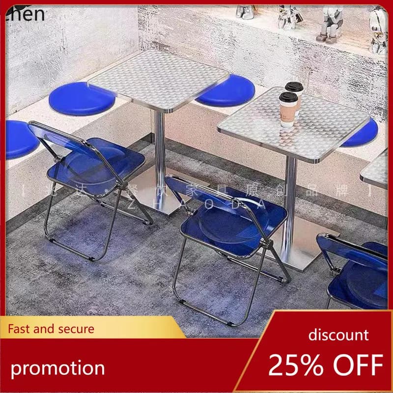 CZ  Dining Table Stainless Steel Industrial Style Outdoor Milk Tea Shop Cafe Table Chair Round Coffee Table