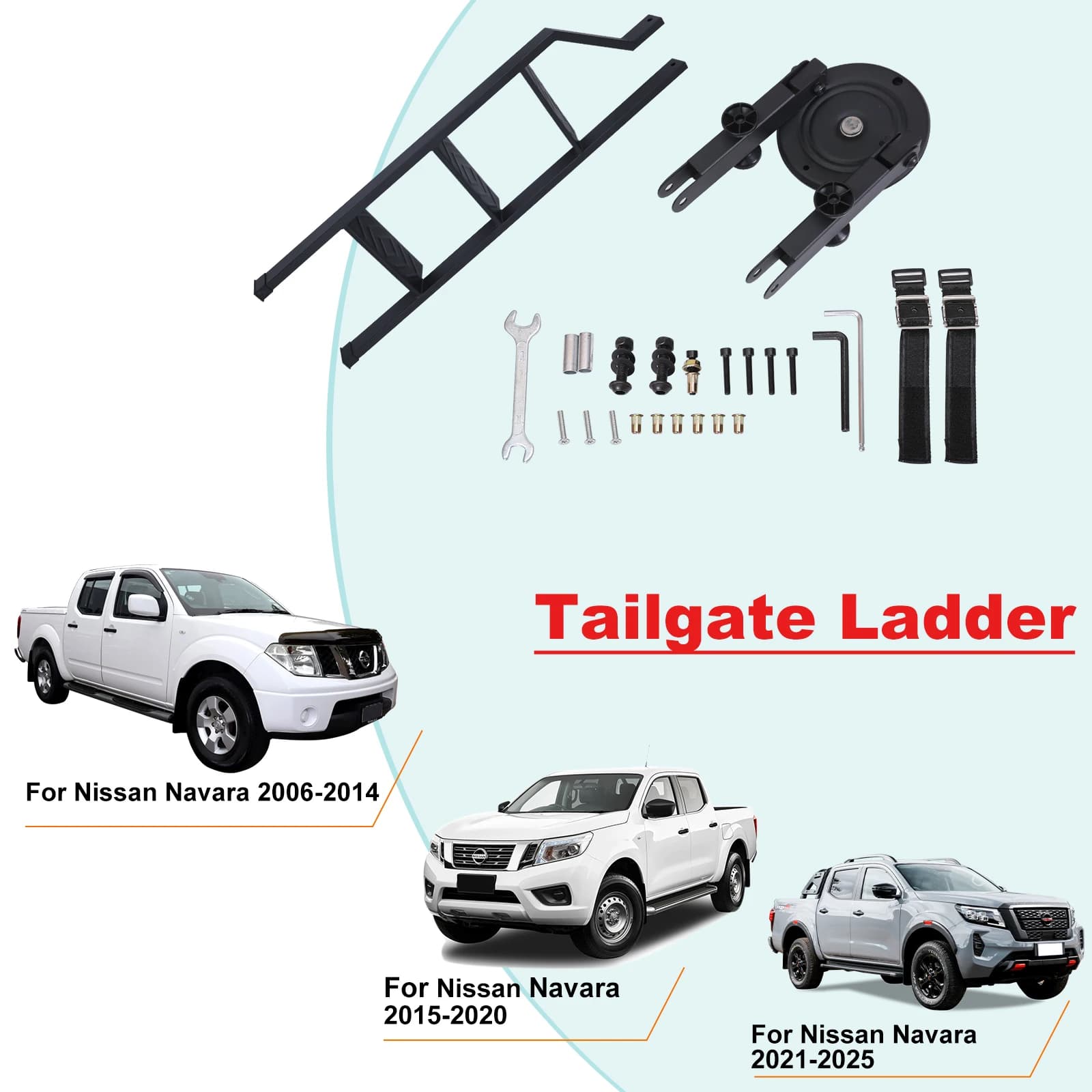 Universal Tailgate Ladder Step For Nissan Navara D23/NP300/Frontier 2006-2025 360° Rotated Foldable Fits Bed Heights 90cm 35Inch