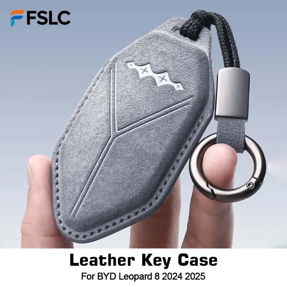 ⭐Genuine⭐ For BYD Leopard 8 2024 2025 Car Styling Leather Key Case Key Cover NFC Card Protection Cover Shell Buckle Suede Auto