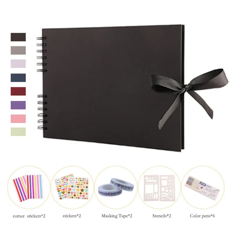 D2 Black Red Pink Memory Book DIY Craft Photo Picture Album Scrapbook Cover Kraft Album For Wedding Anniversary Gift Memory Book