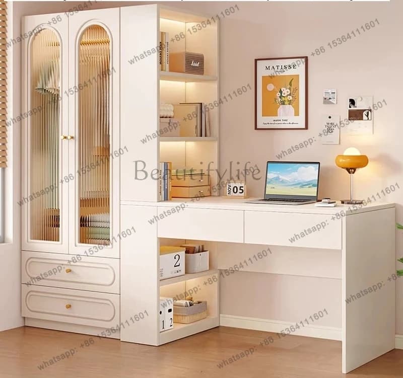 Factory Direct Dressing Rooms Wardrobe Desk Combination Drawers For Clothes Bedroom Wardrobes Wooden Open Clothing Cupboard Home