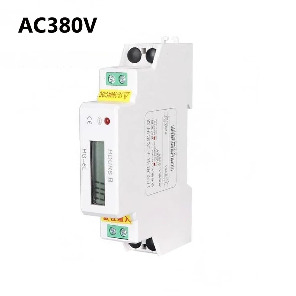 Digital Hour Meter Timer HG‑6L DIN Rail DC12‑36V AC48‑240V AC380V Electronic Equipment Working Time Recorder Total Hours Counter