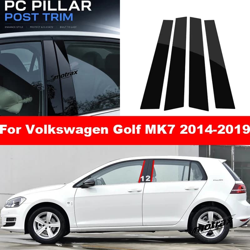 For Volkswagen VW Golf MK7 2014-2019 Car Door Side Window Decorative Pillar Posts Cover Glossy Protection Sticker Accessories