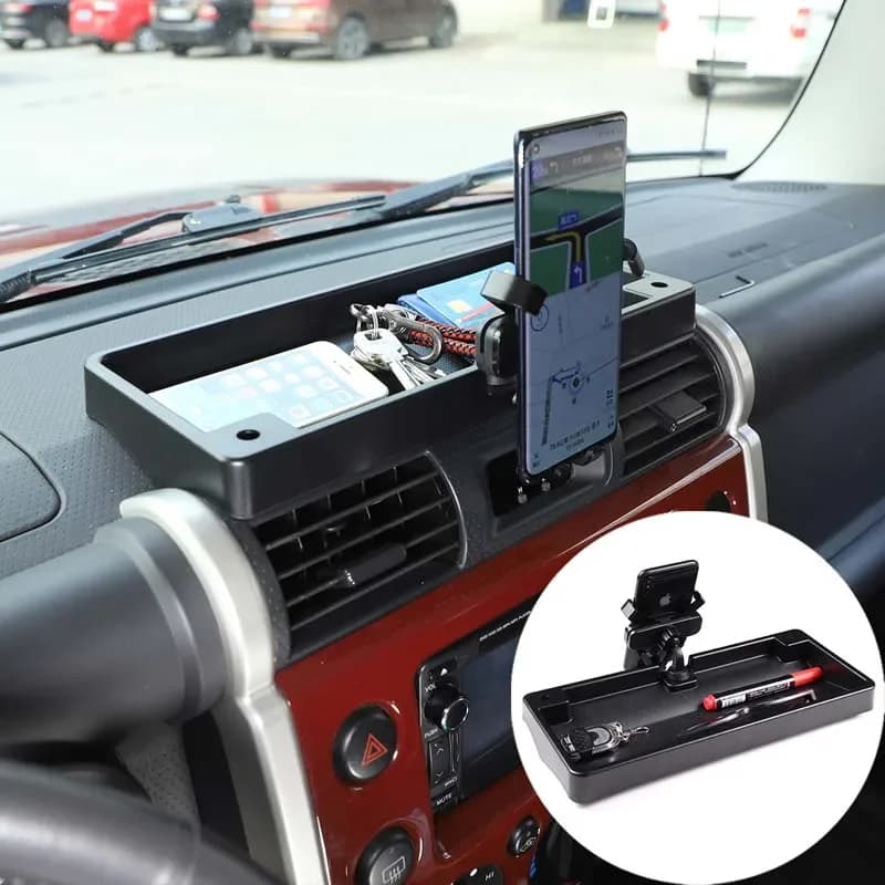 For 2007-2021 Toyota FJ Cruiser Black ABS Car Dashboard Multifunctional Storage Box Phone Holder Tray Car Interior Accessories
