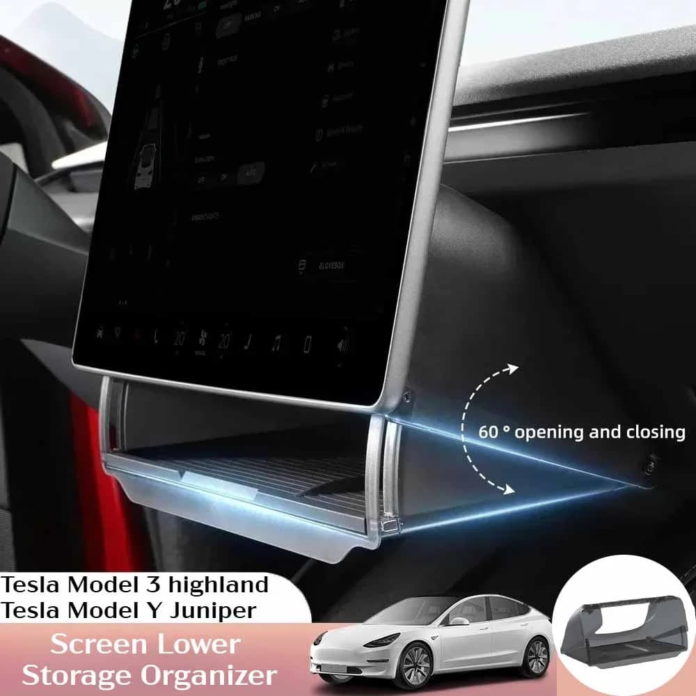 For Tesla New Model Y Juniper 2025 Launch Model 3 Highland 2024 Under Screen Storage Box Central Control Hidden Organizer Tray