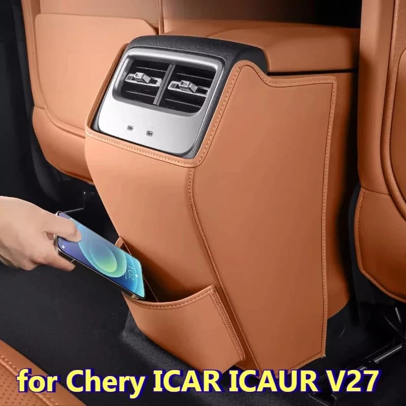 for Chery ICAR ICAUR V27 Car Rear Row Air Outlet Anti-kick Pad With Storage Pocket Air Vent Anti-Scratch Protector Accessories