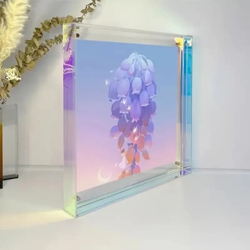25x25/35x35cm Iridescent Square Photo Frame Modern Acrylic Display Frame Vibrant Pink Green Edge for Wall or Tabletop Home Decor