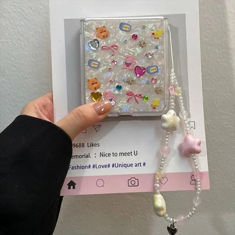 Z Flip8 Case Cute Shell Texture DIY Rhinestone Sticker Flip Phone Case For Samsung Galaxy Z Flip8 Zflip7 Zflip6 Zflip5 Zflip4