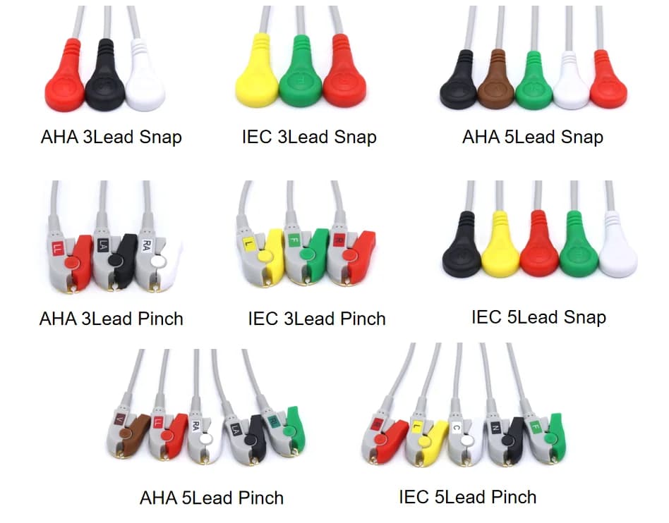 5-Lead AHA Snap ECG Cable – 3.4m One-Piece Fixed, 6-Pin (PM Series/PM-6000 Compatible)