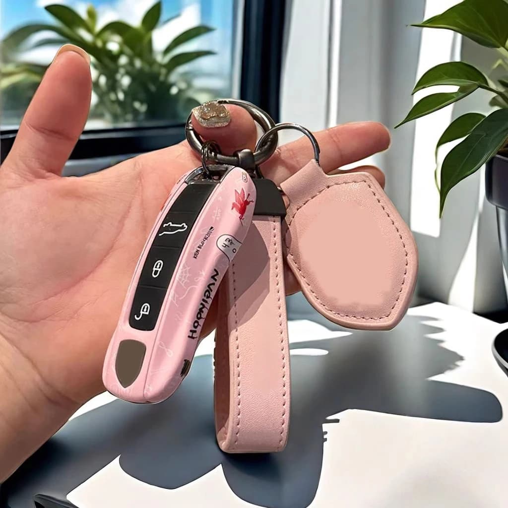 For Porsche Cayenne Mancan Panamera 911 718 Boxster Cayman Taycan Car Key Case ABS Graffiti Cherry Powder Shell Replacement