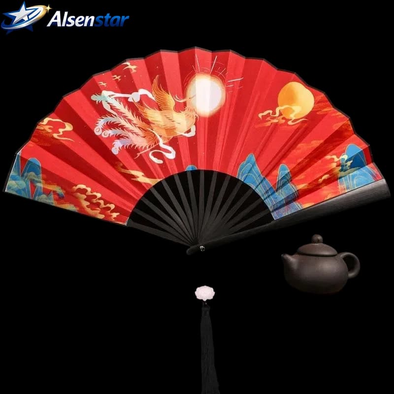 Chinese Bamboo Silk Folding Fan Vintage Men Women Elegant Hanfu Stage Dance Catwalk Fashion Show Performance Costume Decor Gift