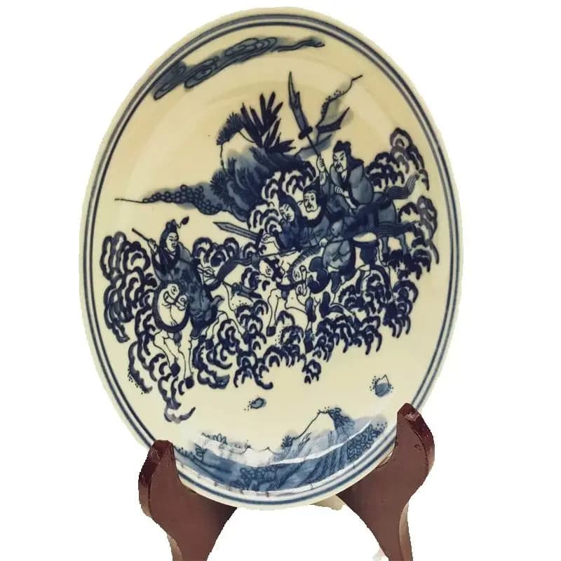 China Old Porcelain Plate Blue And White Character Story Patterned Vintage Decorative Dish for Collectors