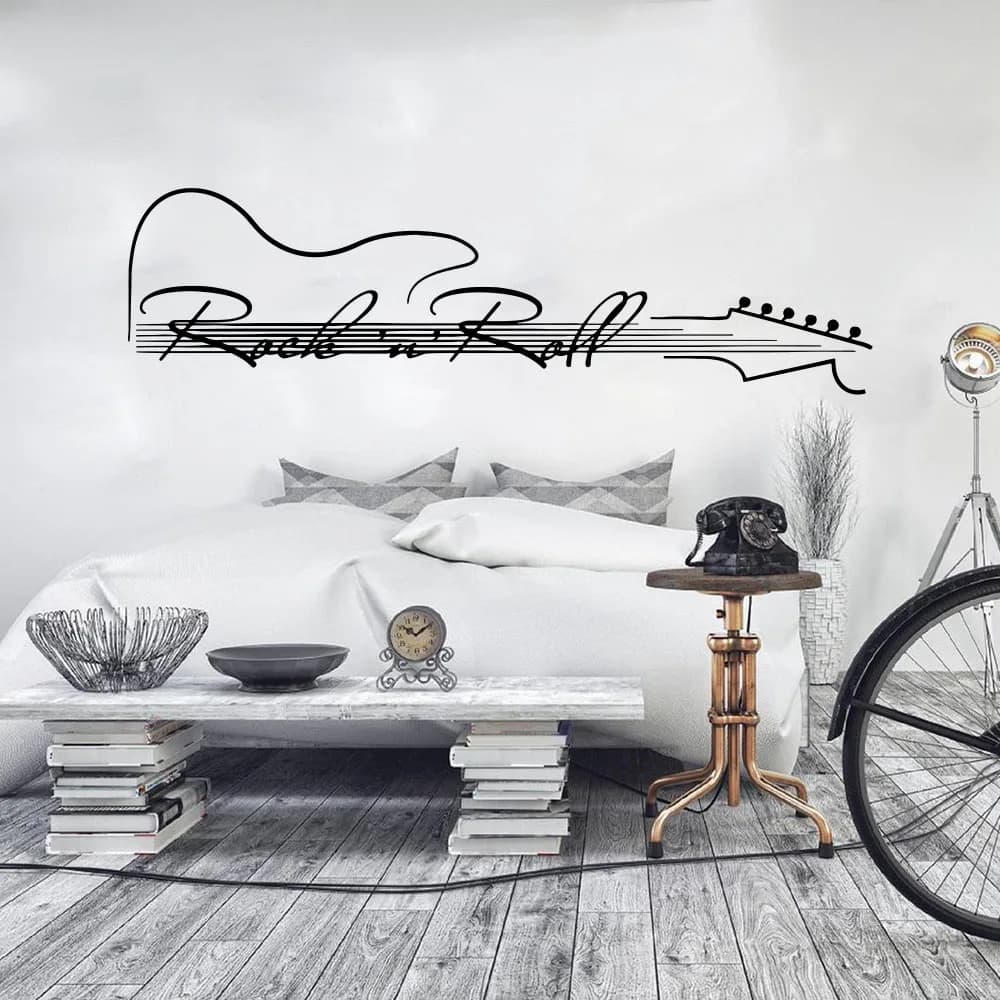 Modern Music Guitar Rock-n-Roll Musical Wall Sticker Classroom Living Room Jazz Rock Fun Wall Decal Bedroom  Home Decor