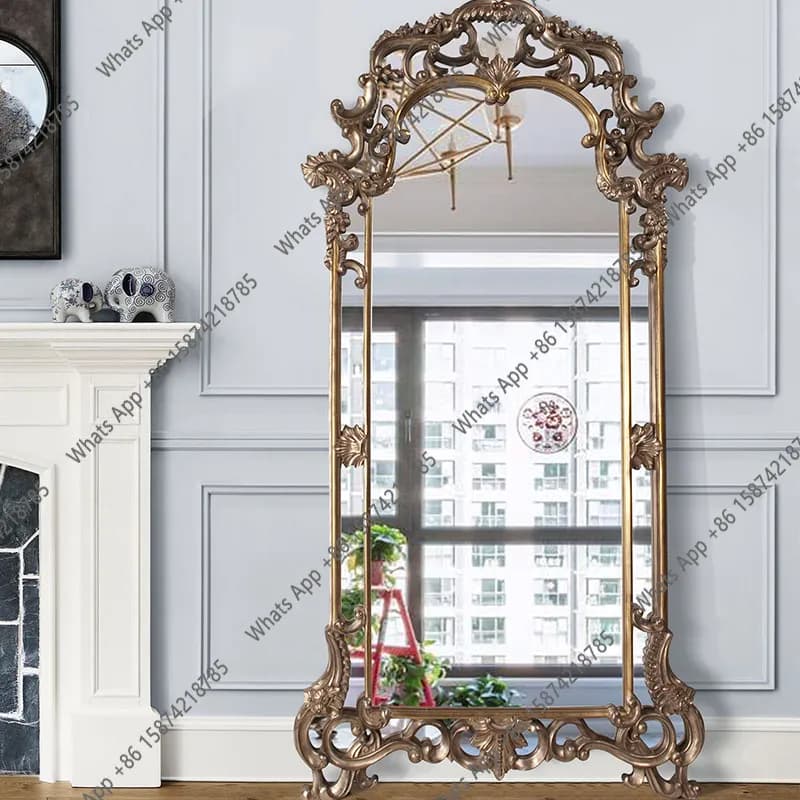 Full-length mirror Full-body floor Art mirror Customized styling mirror American squarecarved decorative