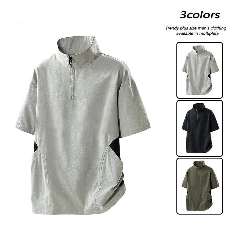 Men's Half Zip Stand Collar Quick Dry Short Sleeve T-Shirt Summer Breathable Outdoor Sports Casual Polo Shirt 2026 New Trend Tee