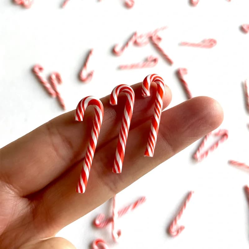 10/20 Pcs Miniature Candy Cane Christmas Tree Sweet Decorations 30mm Red White Polymer Clay Miniatures for Home Craft Ornaments