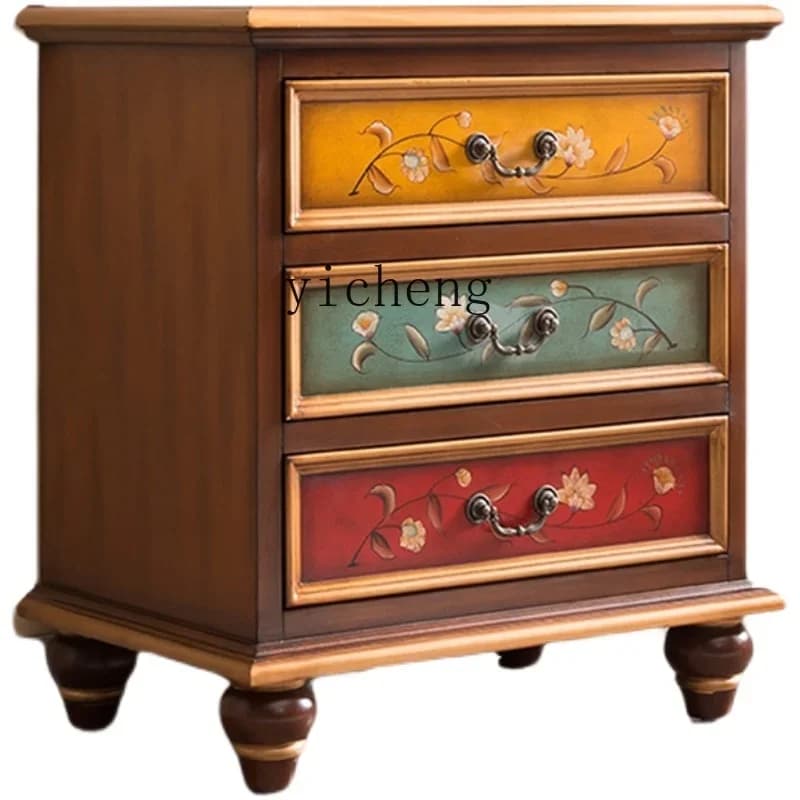 ZTQH bedside table solid wood painted chest cabinet drawer cabinet storage overall cabinet retro complete furniture
