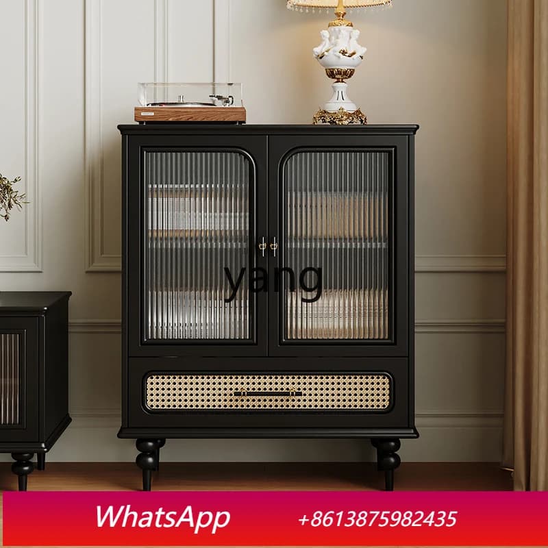 LHH    small apartment living room wall integrated storage locker rattan small size tea cabinet