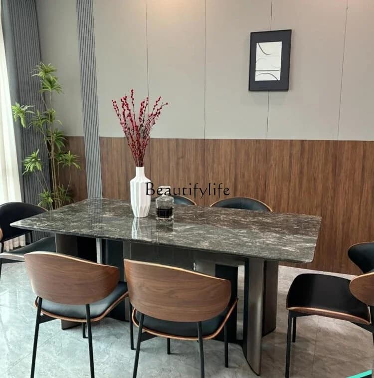 FG*Modern simple pure natural luxury stone dining table high-end atmospheric rectangular marble dining table