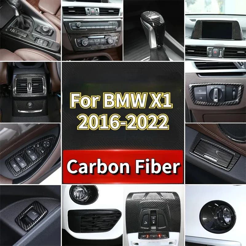 For BMW X1 F48 2016-2022 ABS Carbon Fiber Car Center Console Button Frame Trim Stickers Full Set Interior Car Accessories