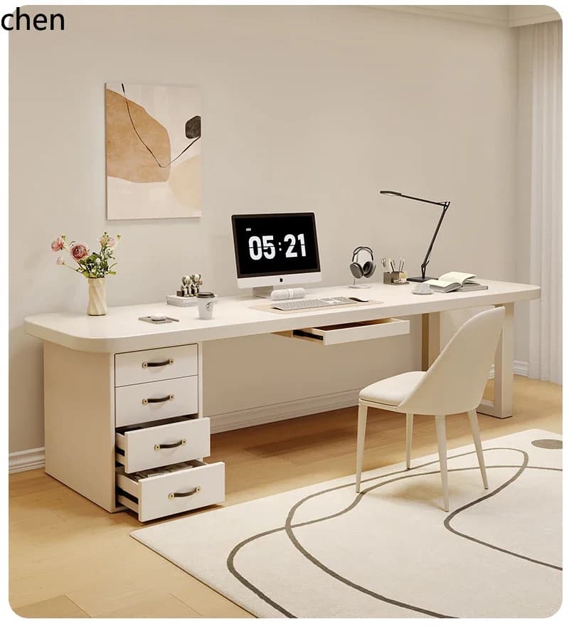 C6.15 desk solid wood white with drawers light luxury simple long office computer desk