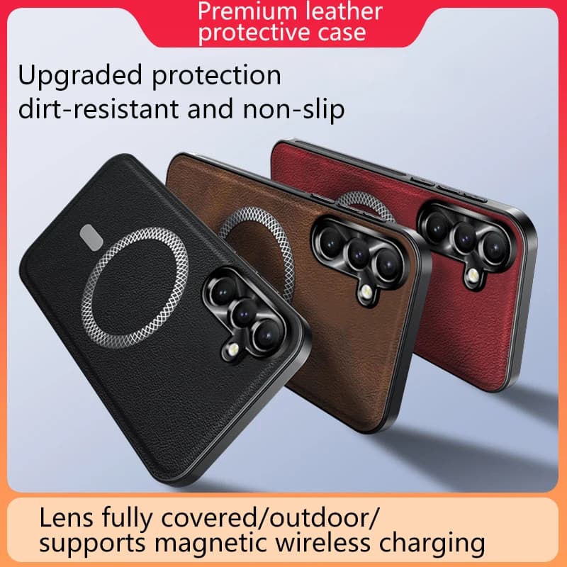 For Samsung Galaxy S24 Ultra Plus FE Case Magnetic Elegant Leather Wear-Resistant Lens Fully Covered Non-Slip Grip Edge Cover