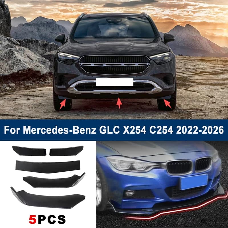 5Pcs Adjustable Sectional Front Bumper Lip Spoiler Splitter For Mercedes-Benz GLC X254 C254 2022-2026 Car Exterior Mod Parts