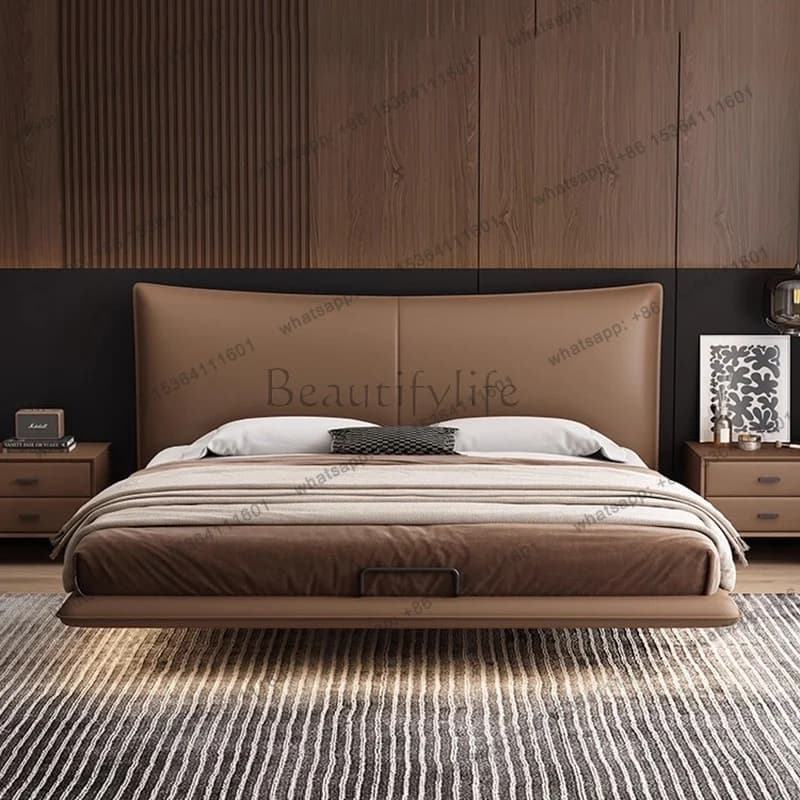 FG Floating Leather Bed Headboards Modern Space Saving Luxury Bed Sleeping Bedroom Design Simple Muebles Lounge Suite Furniture