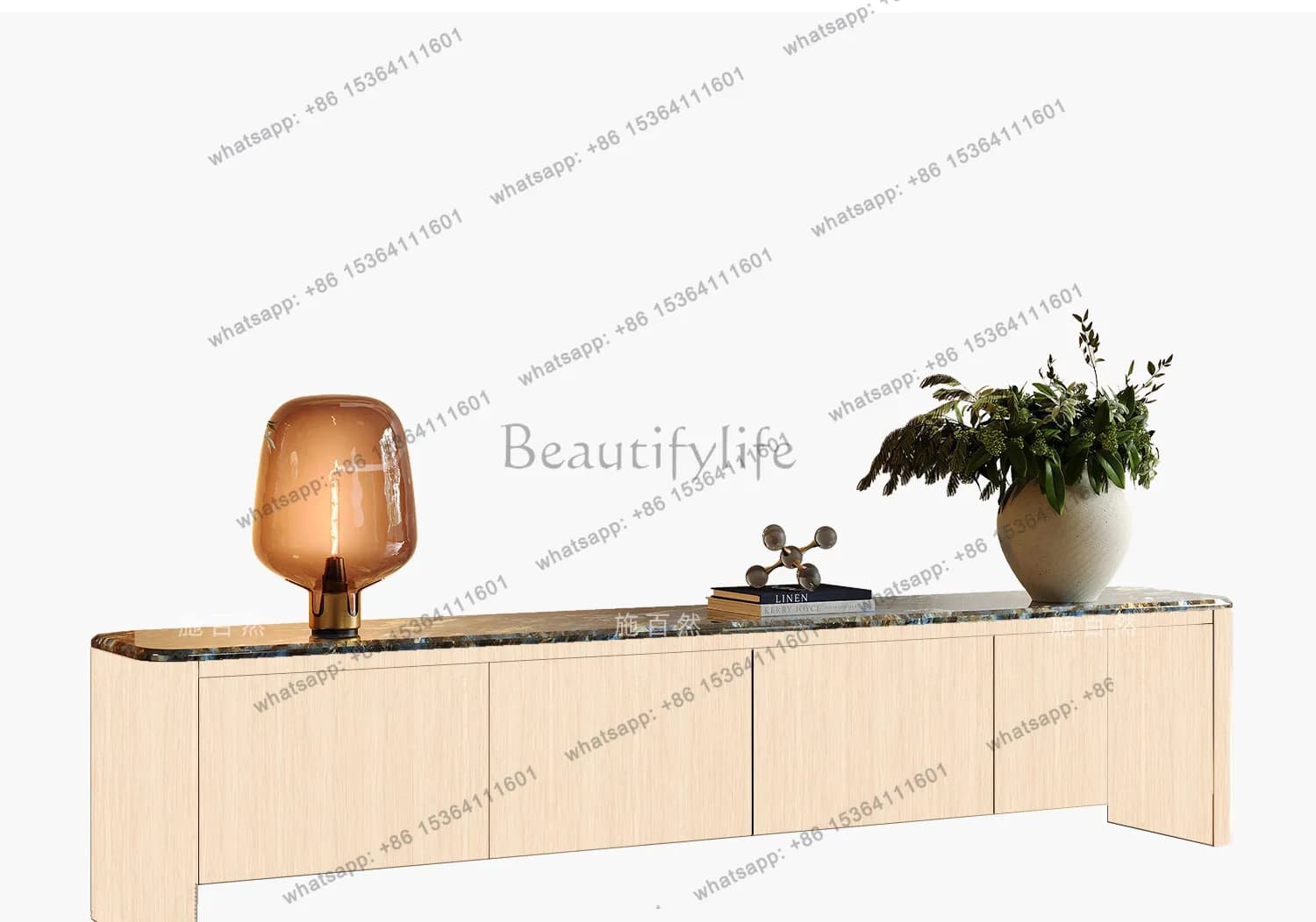 2026 new high-end marble TV cabinet floor solid wood light luxury high-end sense