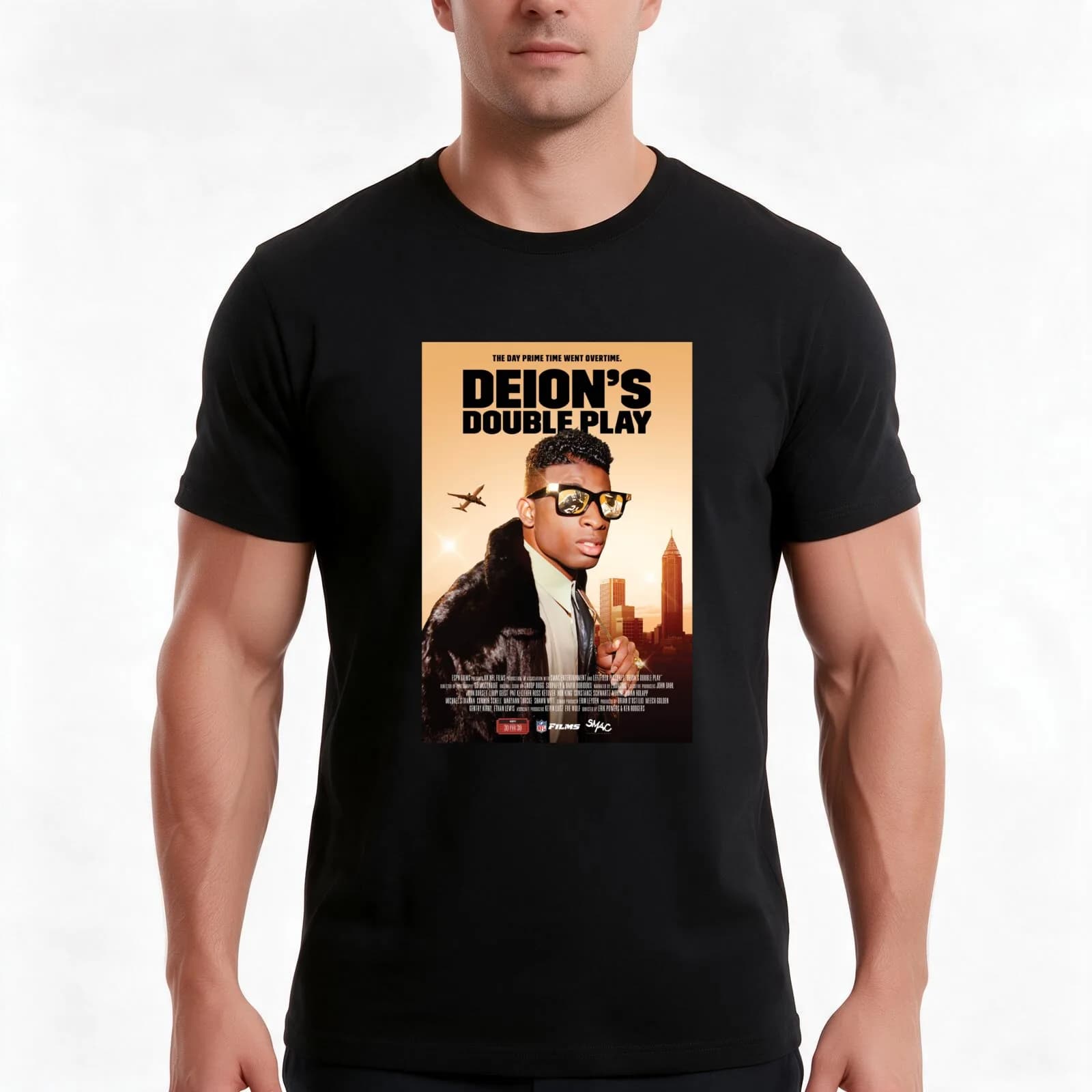 Deion Sanders Double Plays T-Shirt, Summer Casual Cotton Tee, Oversized Streetwear Tops, Vintage Graphic Print, Unisex Men Women