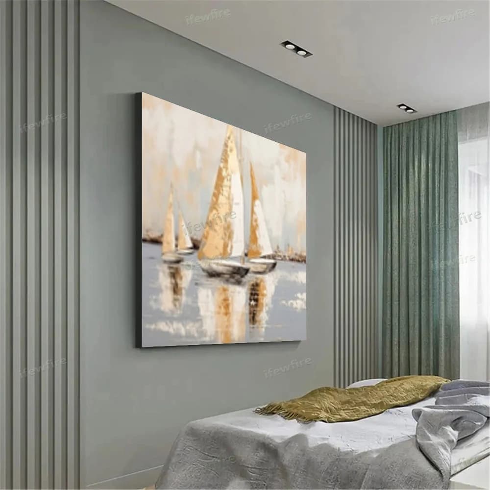 Handmade Modern Oil Painting Nordic Abstract Wall Art Picture Gold Leaf Gilt On Canvas Poster For Home Hotel Living Room Decor