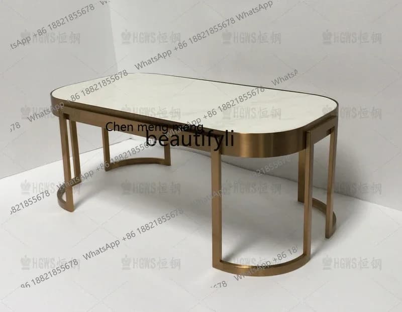 178Stainless steel small apartment rectangular coffee table light luxury, fashionable living room natural marble tea table2936