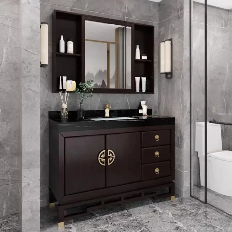 Lhh new Chinese oak bathroom cabinet combination floor-to-ceiling intelligent light luxury bathroom cabinet