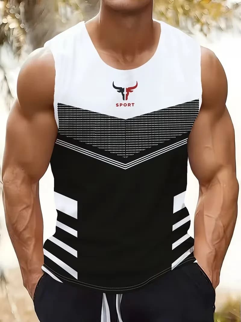 Summer Basketball Quick-Dry Bull Print Running Fitness Sport Men Vest Tops Track Field Training Jersey Shirt Vest Men's Clothes