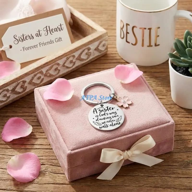 U13C Elegant Engraved Keychain For Women Not Sisters By Blood Sister Keychain Gift