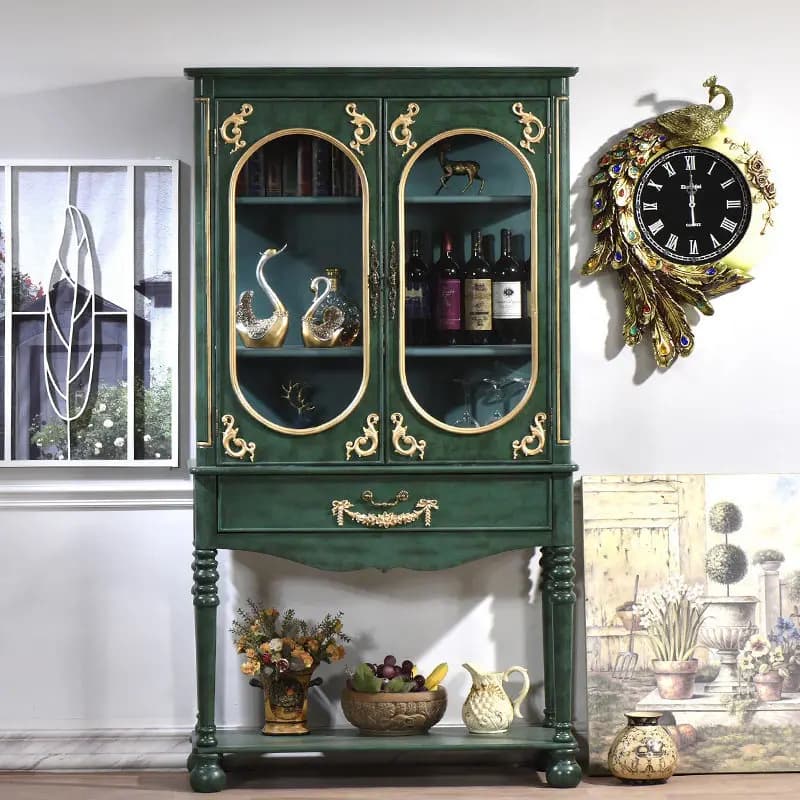 CX American solid wood dining side wine cabinet green living room kitchen storage retro furniture two-door storage cabinet