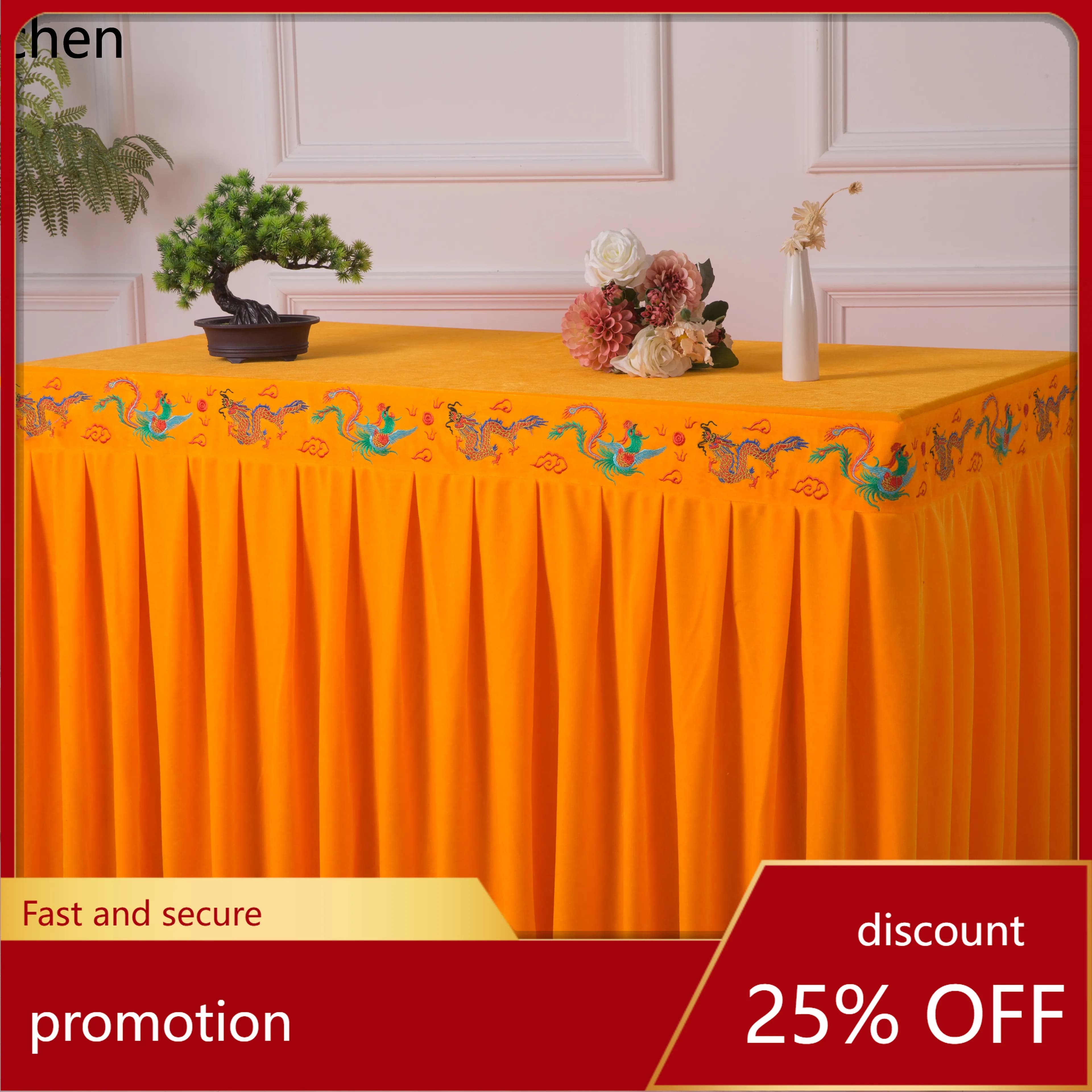 Cz dragon and phoenix offering table buddha tablecloth buddha table eight immortals table gold velvet lotus embroidered