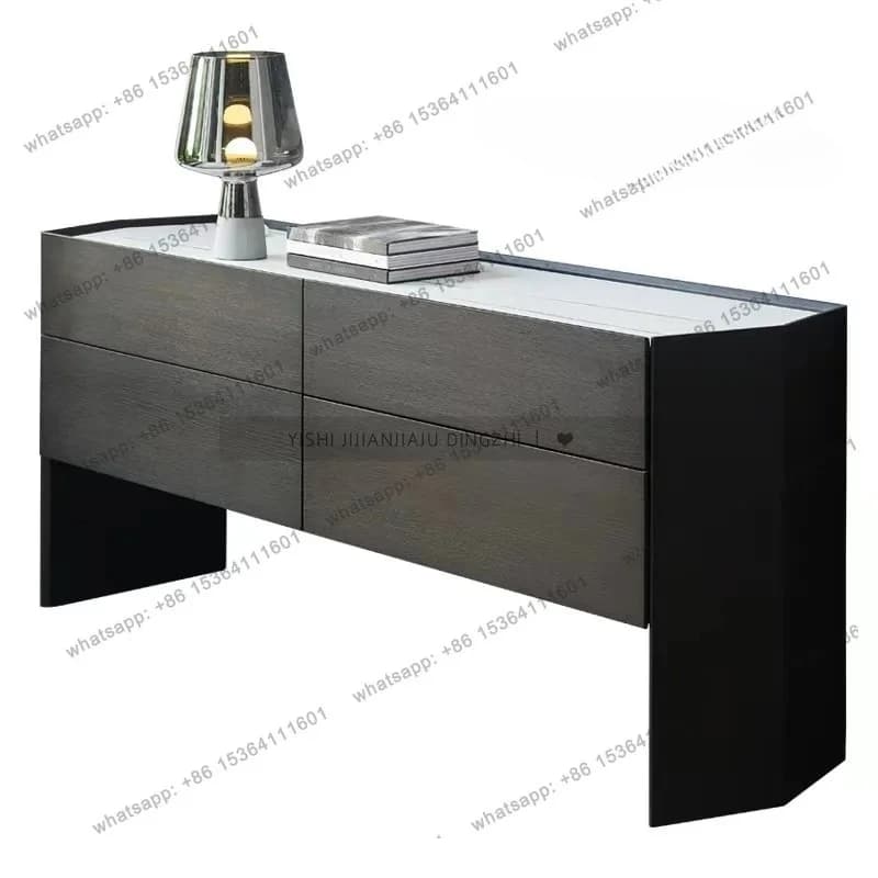 Italian modern light luxury chest, living room against the wall storage, Nordic black oak storage, simple four chest cabinet
