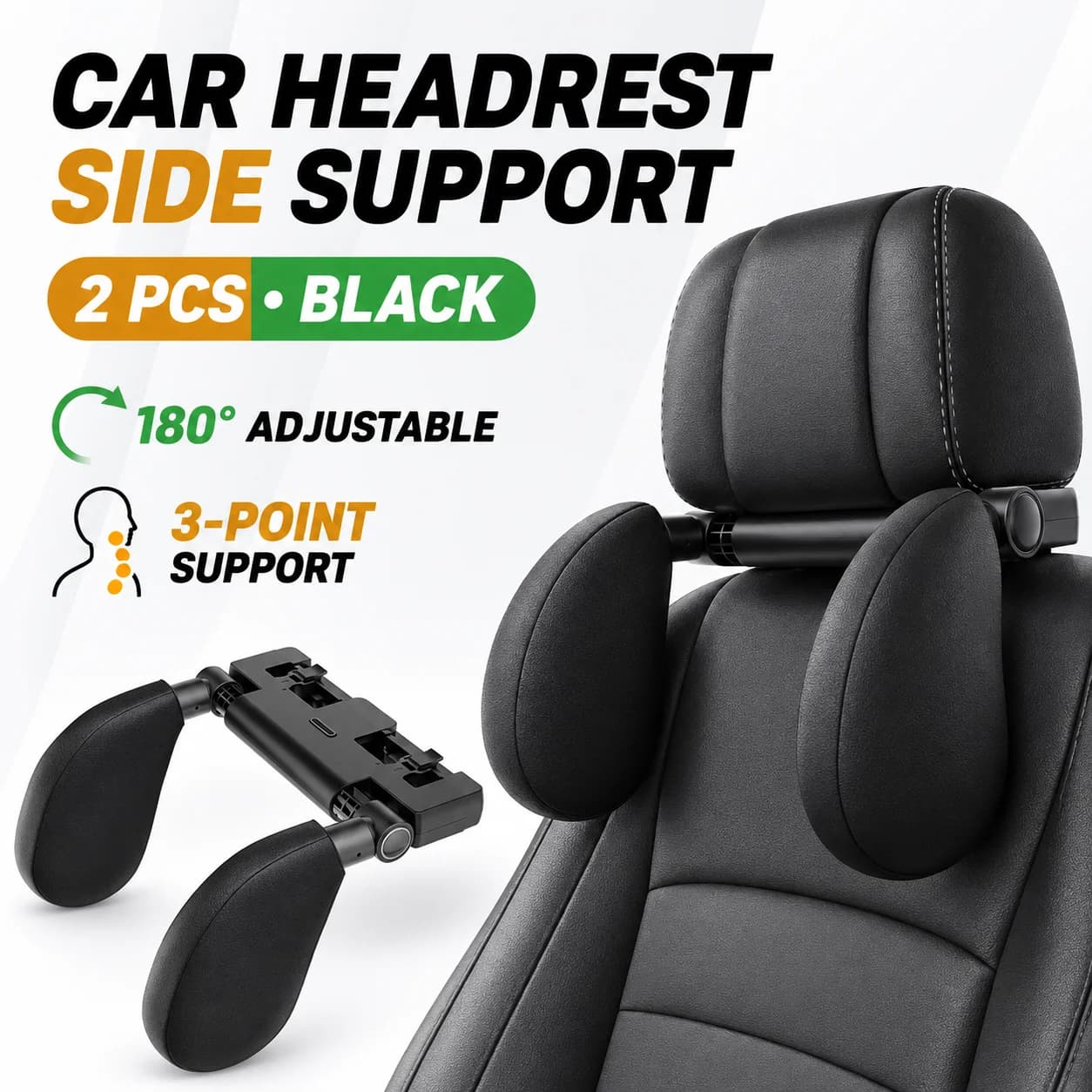 Memory Foam Car Headrest Cushion with 180° Rotating Neck Support, Thickened Pillow for Long-Distance Driving