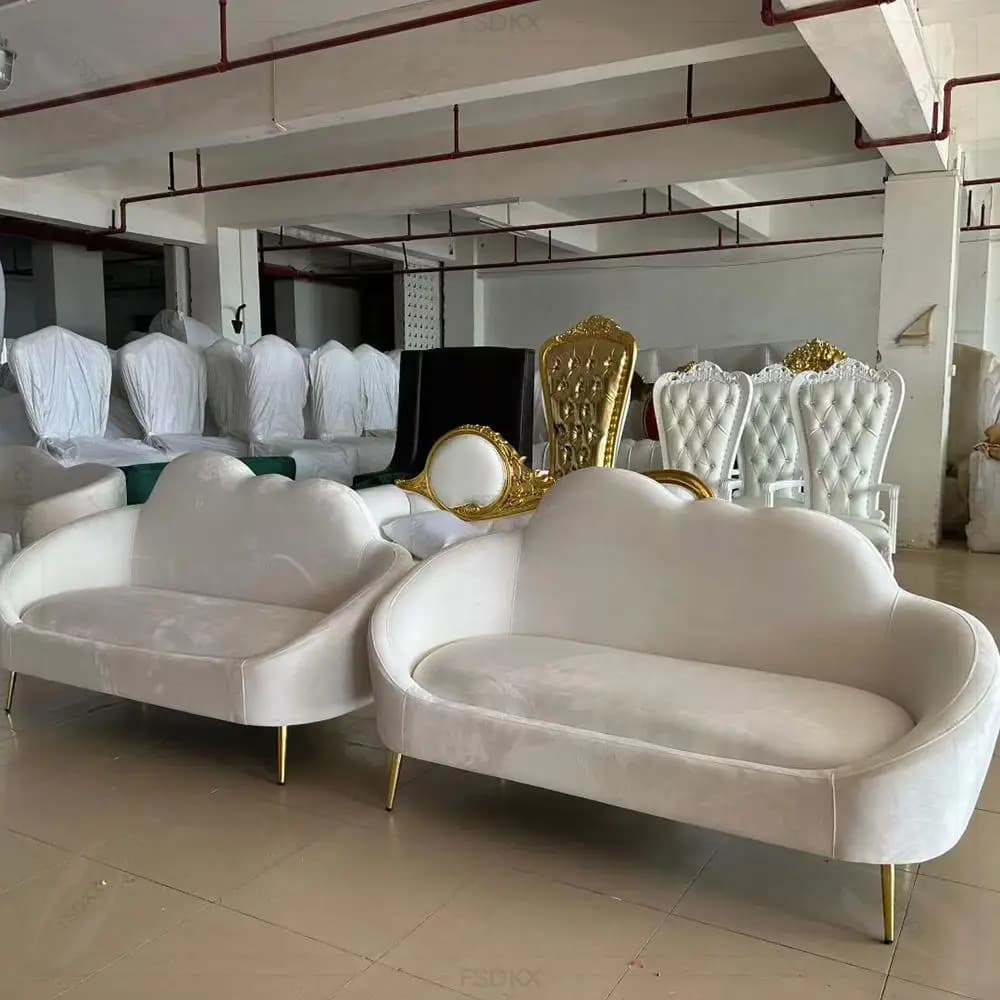 HOT Selling Hotel Wedding Reception Stage Decoration Loveseat White Velvet Sofa