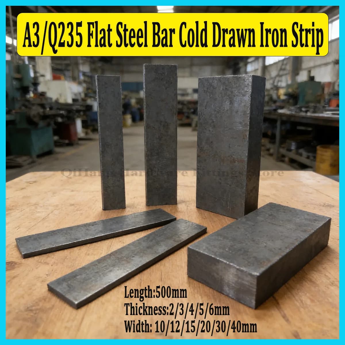 1Pc 500mm A3/Q235 Flat Steel Bar, Cold Drawn Iron Strip 2-6mm Thick, Laser Cutting Custom Cut Metal for Industrial DIY Hardware