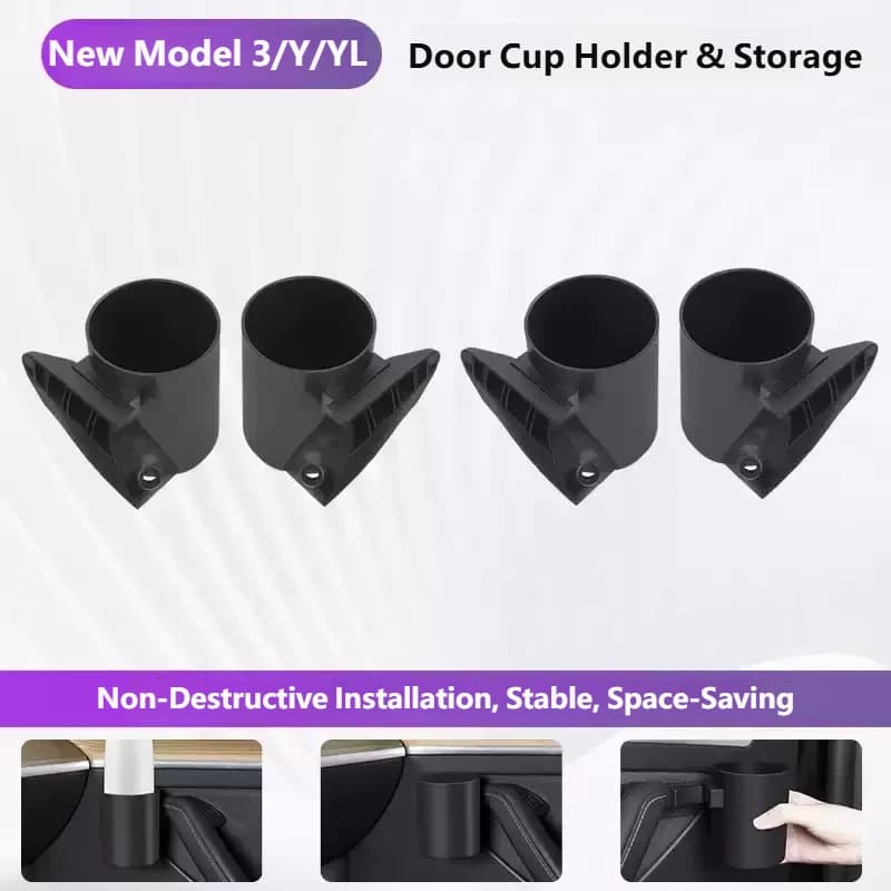 For Tesla Model YL/Y/3 2025 2026 2Pcs Storage Cup Holder Car Door Storage Supplies Cup Holder Car Accessories