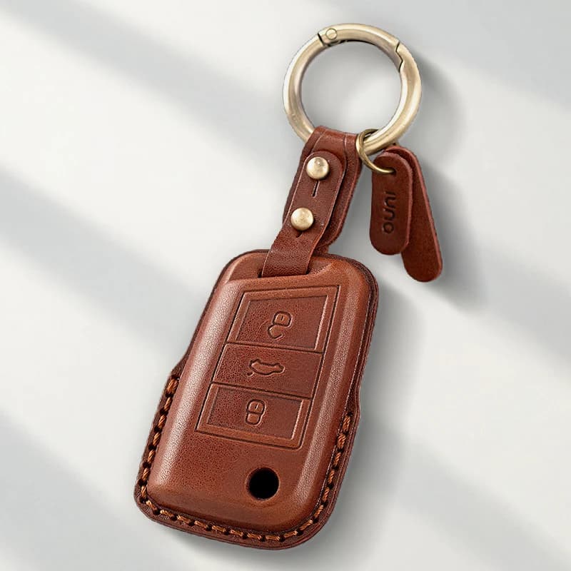 Genuine Leather Protector For VW Volkswagen Passat T-Roc Polo Golf Tiguan T-cross ID.4 Skoda Key Case Cover Fob