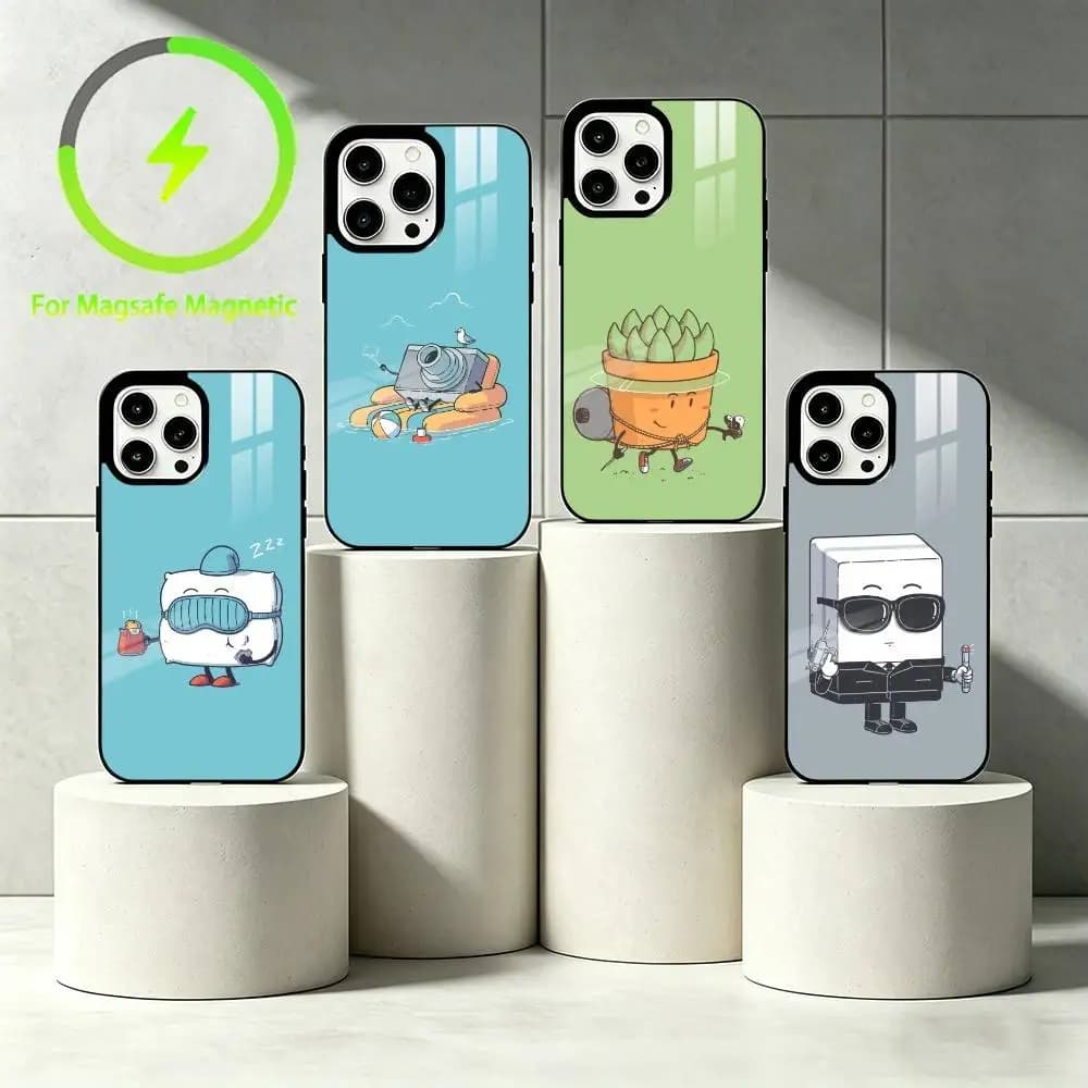 C-Cartoon personification Phone Case For iPhone 17 16 15 14 13 12 Pro Max Plus for Mirror Wireless Magnetic Cover