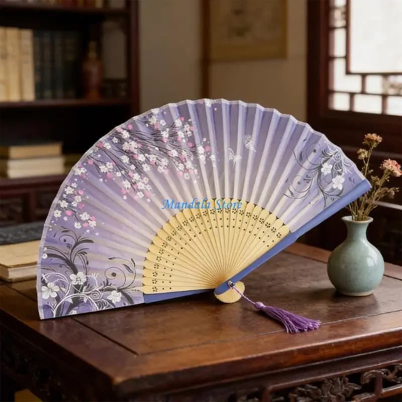 U2JC Imitation Silk Folding Hand Fan For Women Traditional Dance Performances Props