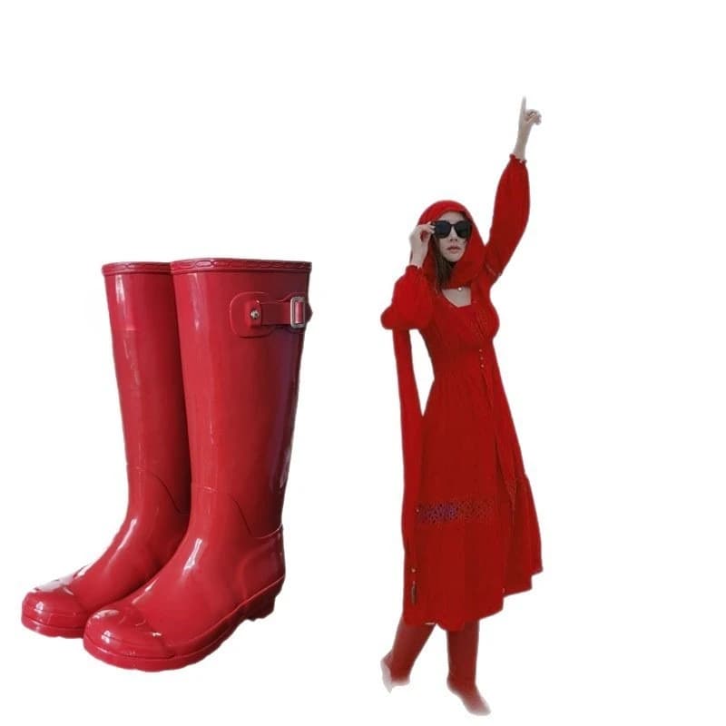 Trendy women's knight boots waterproof slippery natural rubber galoshes handmade