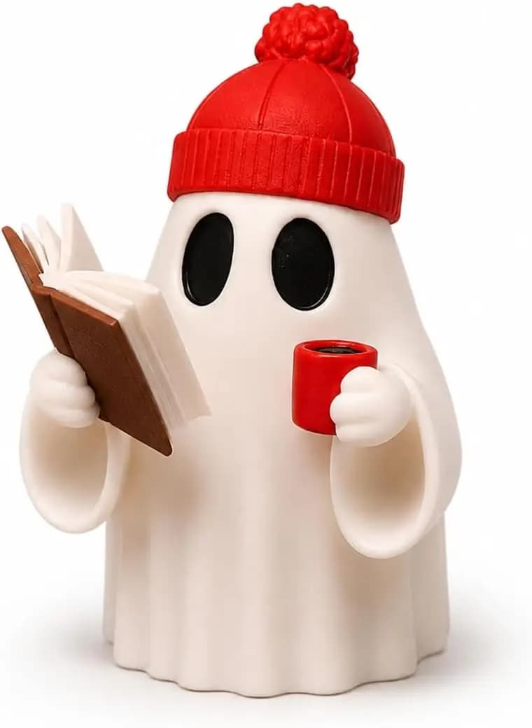 3D Printed Reading Ghost Candle Holder, PLA Decorative Tea Light Stand, Cozy Chirstmas Home Decor, Gift for Mom, Dad, Kids