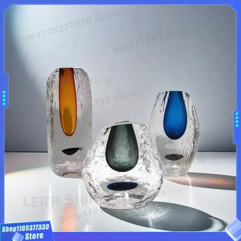 Luxury Glazed Glass Vase for Living Room Decor Transparent Heavy Flower Arrangement Ornament for Dining Table Entrance Home