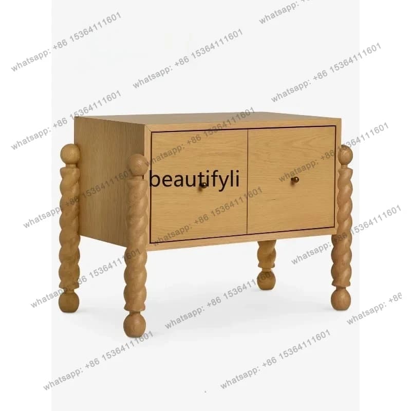 Medieval bedside table Household bedroom Solid wood bedside cabinet French retro log storage cabinet